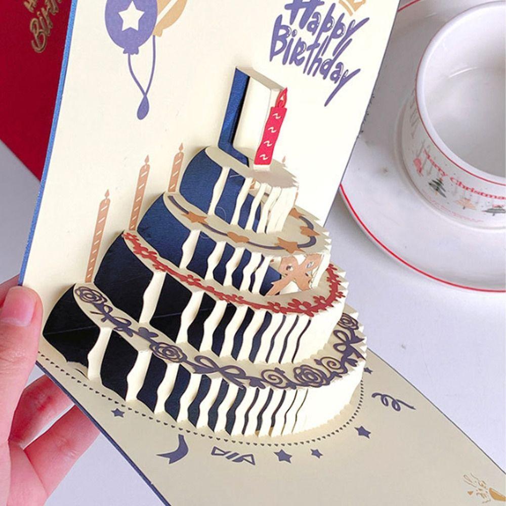Folding Pop-Up Greeting Card Four-Layer Cake Invitation Card 3D Happy Birthday Card  Baby Shower