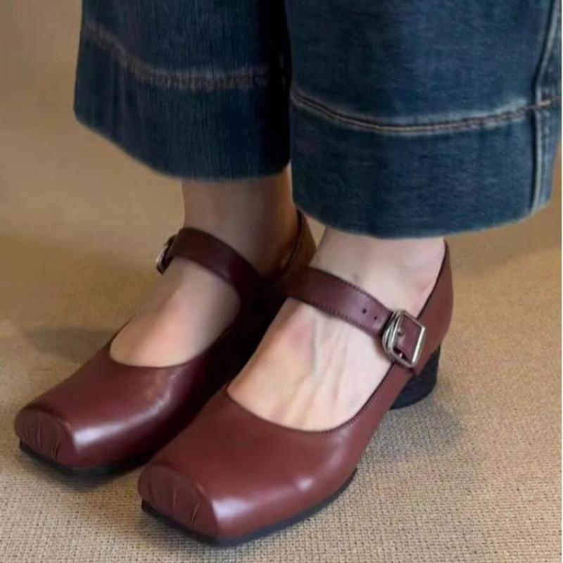 Designer Vintage Femei Mary Jane Pantofi Fashion Pantofi cu varf patrat Primavara Toamna Sandale elegante cu toc joase
