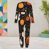 Women Plus Size Round Neck Long Sleeve Dachshund Halloween Printed Cuffed Two Piece Pants Set With Pockets