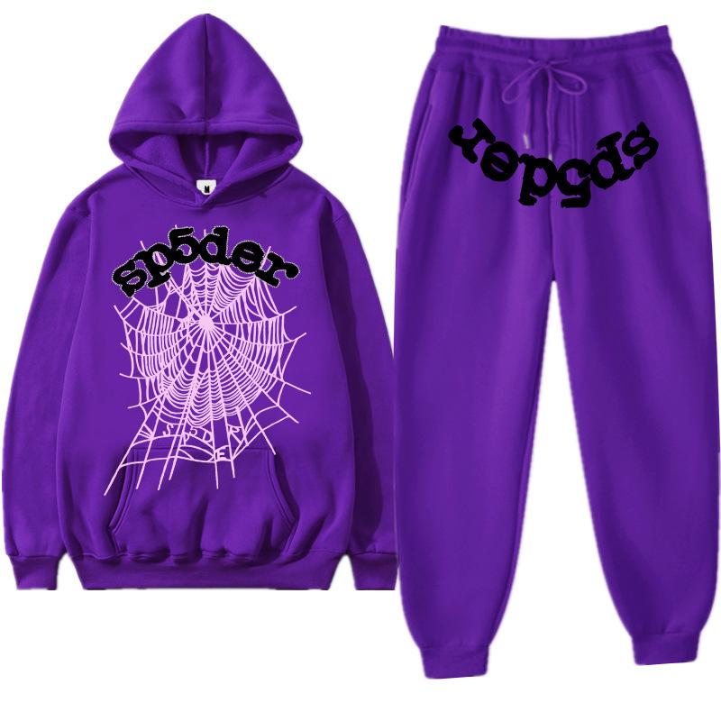 European and American Trendy Hip-hop Singer Letter Sp5der Printed Couple Sweater Men's and Women's Hoodies Sweatshirt Set