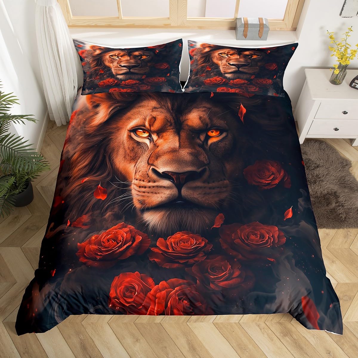 

Kids Lion Bedding Set Twin Full King Size Safari Animal Duvet Cover for Boys Girls Bedroom Decor Purple Lavender Comforter Cover EU Single(135x200cm)