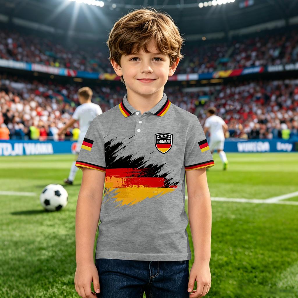 Children's Polo Shirt with National Flag Graphic Print Short Sleeve Button Collar Casual Fit for Boys and Girls Suitable for Everyday Wear