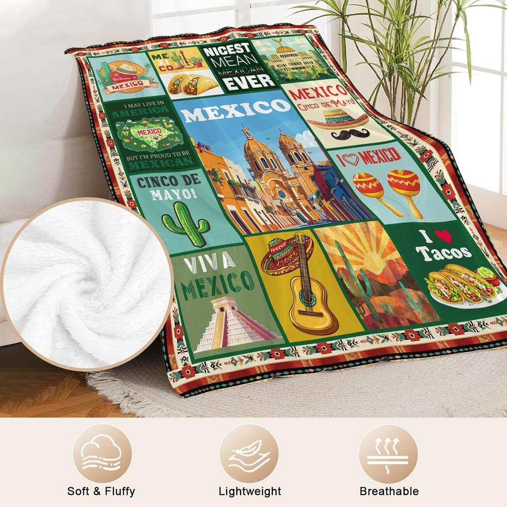 Mexico Blanket Ultra Soft Mexican Flannel Blanket Cozy Taco Blankets Gifts for Women Men Couch Sofa Bed 50" x 40"