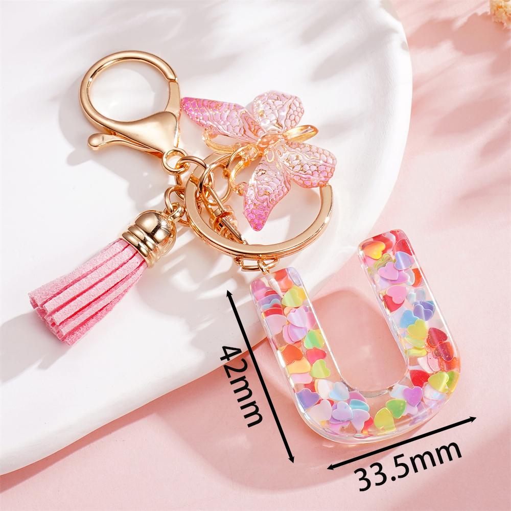 Fashion DIY A-Z Letters Keychain Metal Holder Pendent Key Chain With Butterfly Women Car Key Ring Simple Letter Key Party Gift