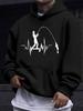 American/European Style Unisex Autumn/Winter Printed Hoodie Long-Sleeve Sweatshirt, Fishing Silhouette ECG Print Hoodie Sweatshirt, Outdoor Casual Sty
