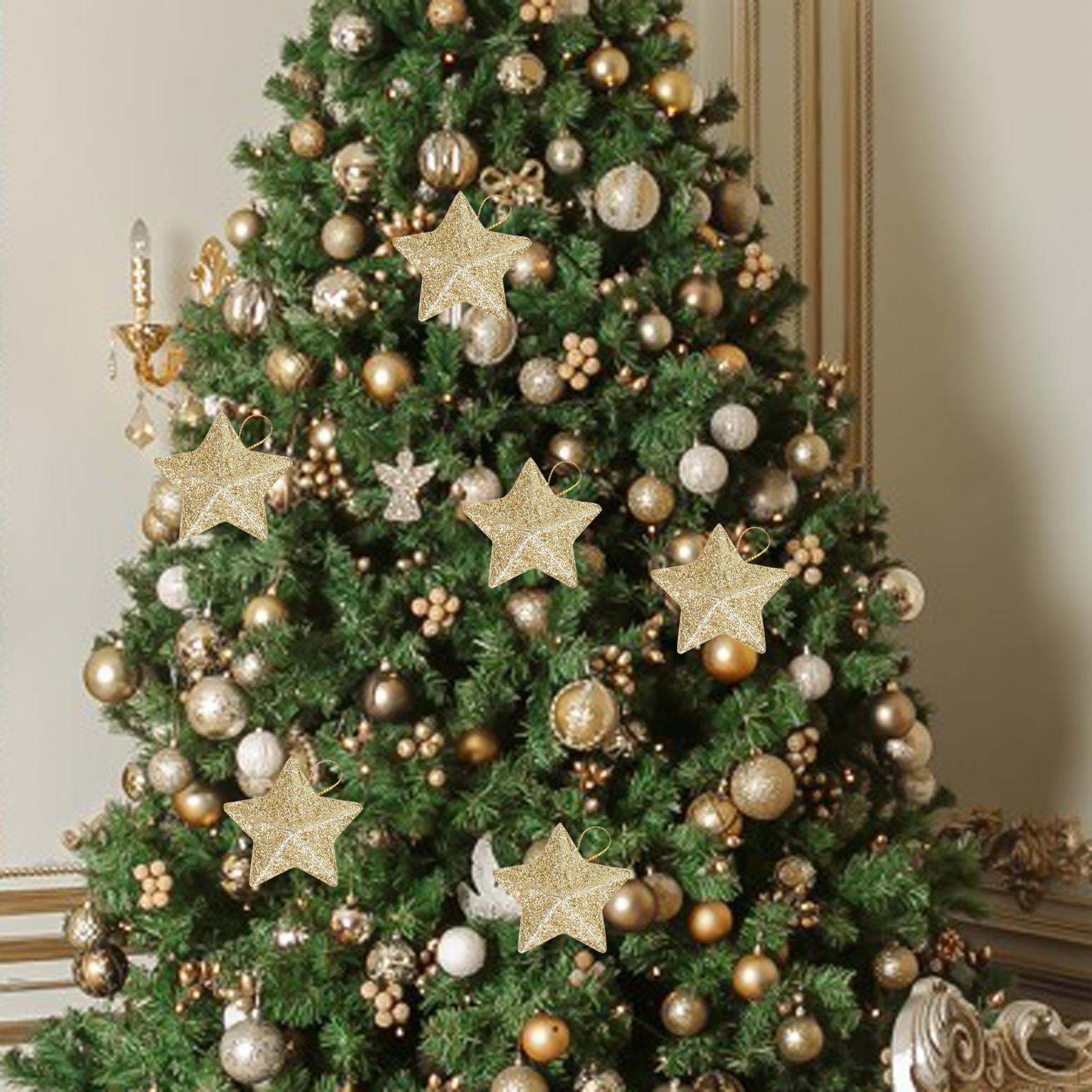 

6 шт. подвесное украшение на рождественскую елку, блестящая подвеска в виде звезды, игрушка-украшение, милая Gold