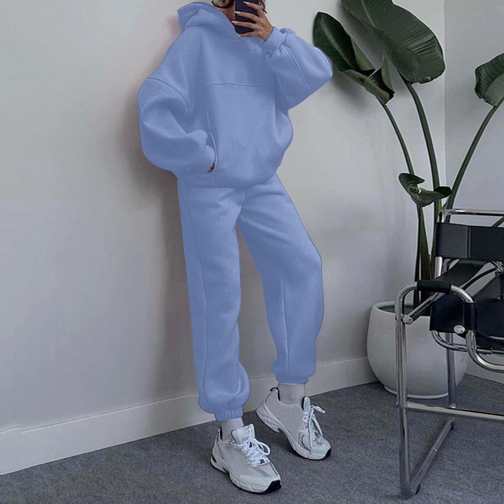 Women's Fashionable Loose Shoulder Sleeves Hoodie And Pants Two-Piece Set