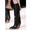 Leather women knee high boots pointed toe western cowboy boots women mid-calf chunky wedge boots