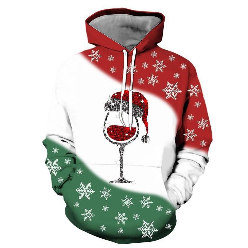 2025 Autumn/Winter Men's Red Wine 3D Christmas Hoodie with Scarf
