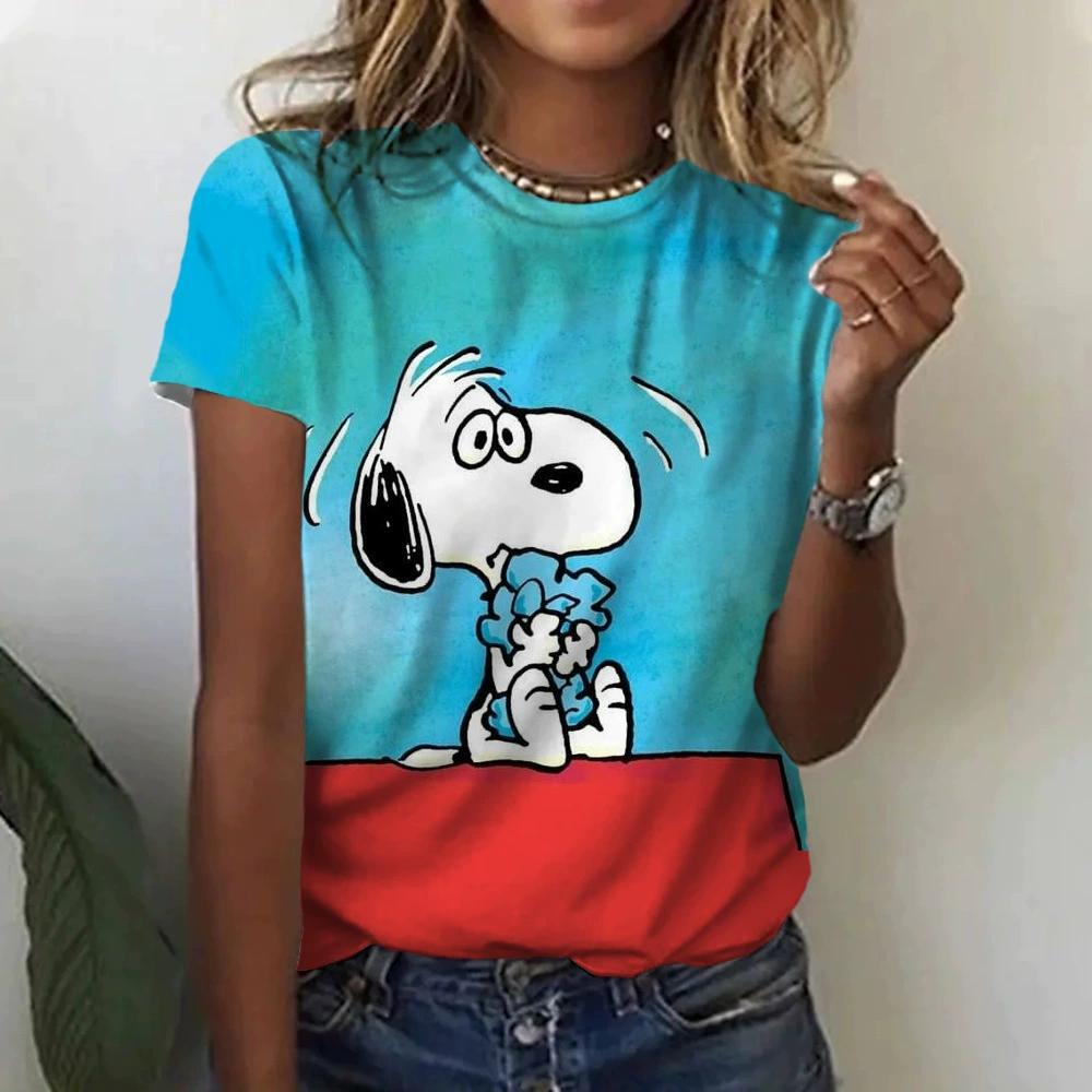 2026 Women's T-Shirt Snoopy Pattern 3D Digital Printing Women's Fashion Short Sleeve Casual Ladies
