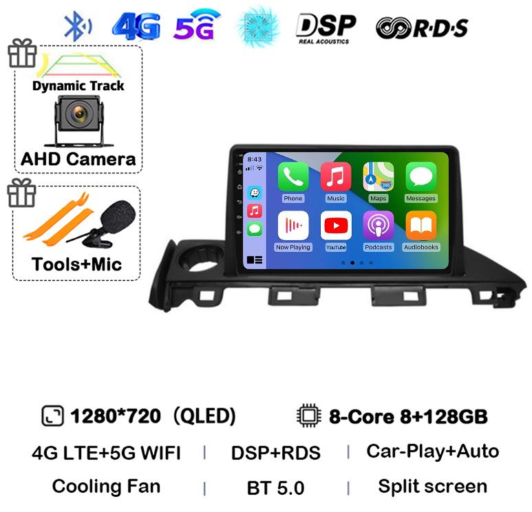 Android 14 Carplay Auto Car Radio For Mazda 6 Atenza 3 2016 2017 2018 GPS 4G+WIFI Video Player Multimedia Stereo Head Unit QLED