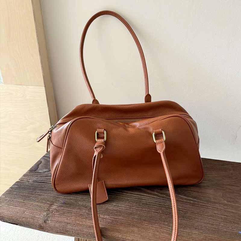 

Сумка-тоут в стиле французской небрежности, из натуральной кожи, большой вместимости, на плечо или подмышку, ретро кожаная женская сумка 39x19x14 CM коричневый