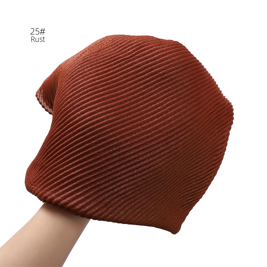 High Quality Breathable Women's Shiny Pleated Hijab Scarf Fashion Polyester Golden Sliver Crinkle Head Wraps Islamic Turban