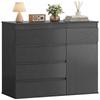 Modern Sideboard Sideboard Storage Cabinet With 5 Drawers Adjustable Shelf Soft Close Door Black