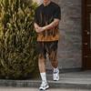 Summer New Men's Short Sleeved Shorts T-shirt Set with 3D Printed Flame Pattern Casual T-shirt Set with Fashionable Sweatshirt