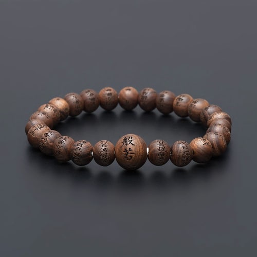 Buddhist Altar Shop Takita Shoten Special Selection Prayer Beads Bracelet with Heart Sutra Carving, Sandalwood, 8mm Beads (2 Shaku Beads) Prayer Bea