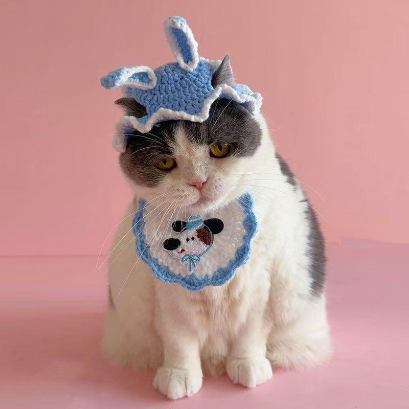 Pet Birthday Decoration Set Knitted Cat Bibs Hats Crochet Dogs Scarves Decorative Cat Collar Necklace Pet Birthday Party Essentials Kit