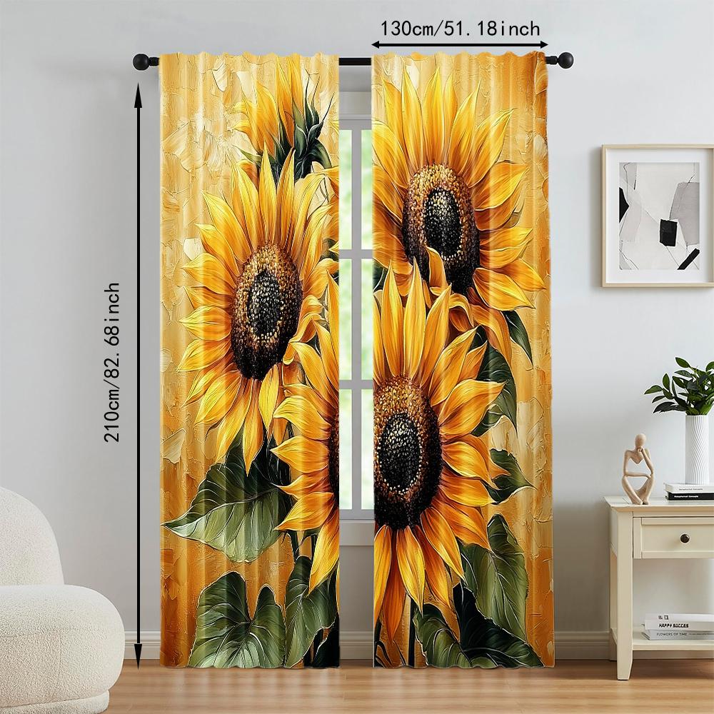 2 pcs, versatile polyester transparent curtains for home decoration Sunflower1 for use in bedrooms and living rooms