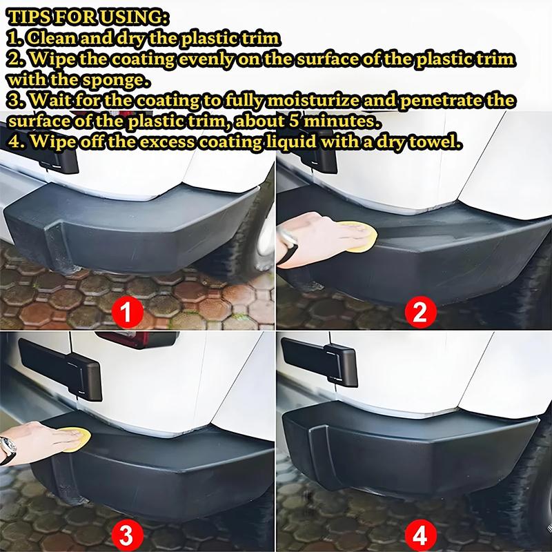 Car Plastic Restore Revitalizer Plastic Renovator Longlasting Coating Rubbers Refurbish Clean Gloss Black Shine