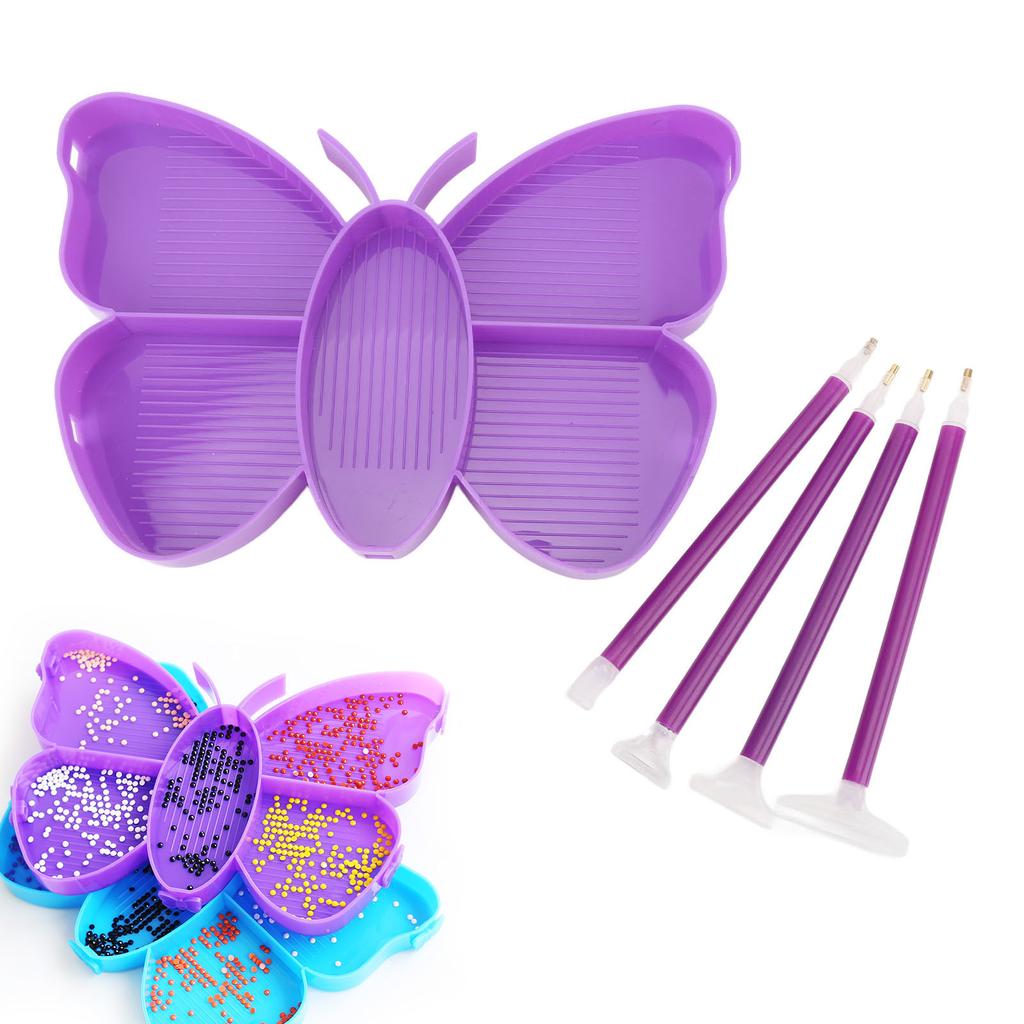 Rhinestone Painting Tool Kit 5 Grid Butterfly Plate 28 Slots Storage Container 4 Pens Rhinestone Pai