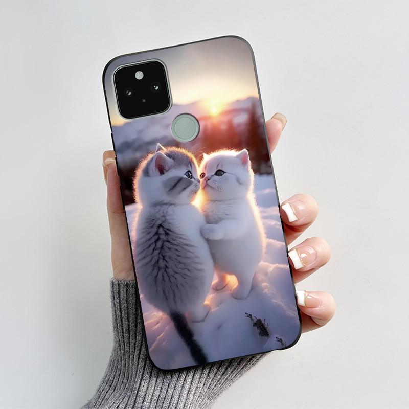 For Google Pixel 5 5A Case Cute Cat Cartoon Love Heart Silicone Soft TPU Back Cover For Pixel 5 5a Shockproof Protective Coque