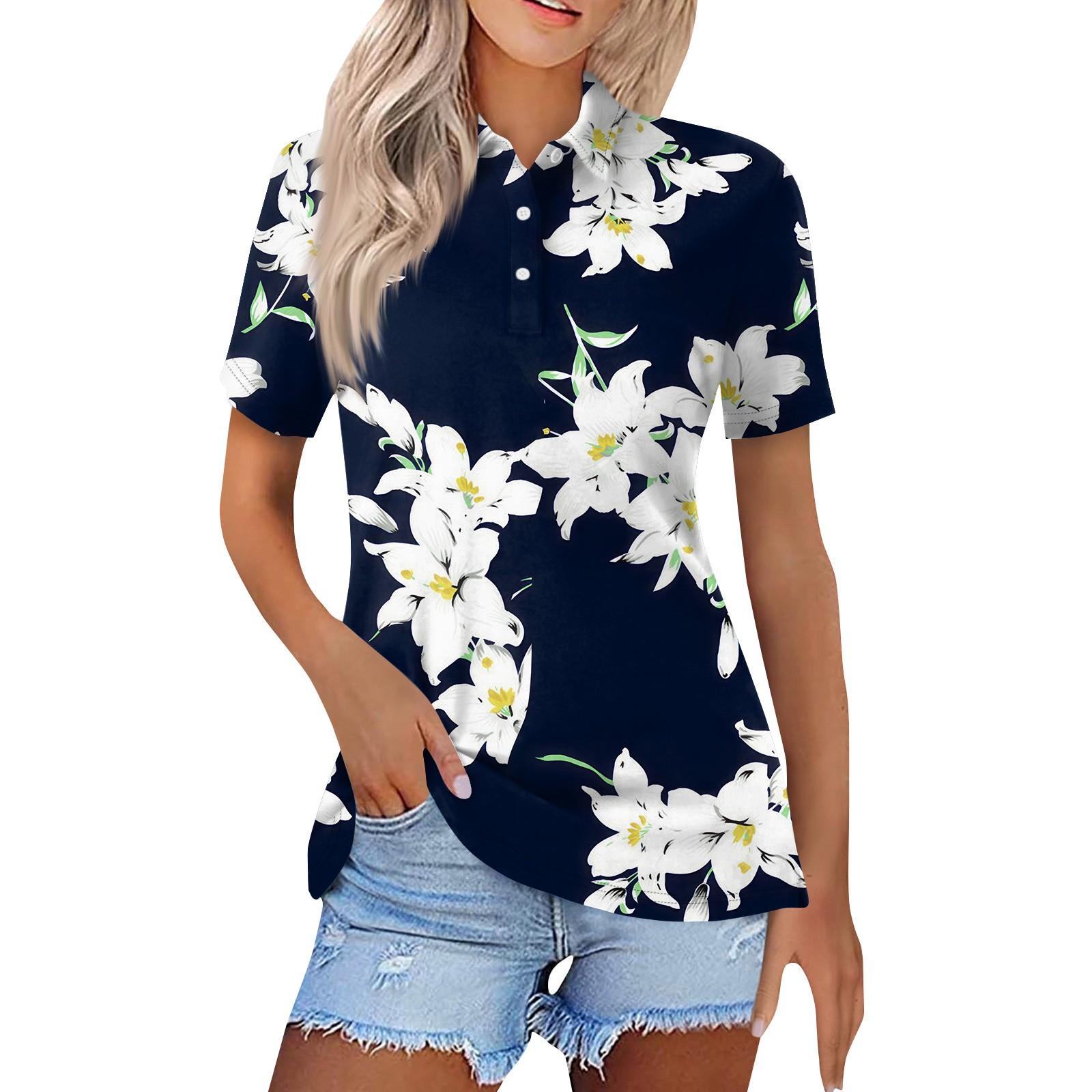 

Женская модная повседневная рубашка с отворотом и коротким рукавом с принтом, женские топы на пуговицах XXL синий