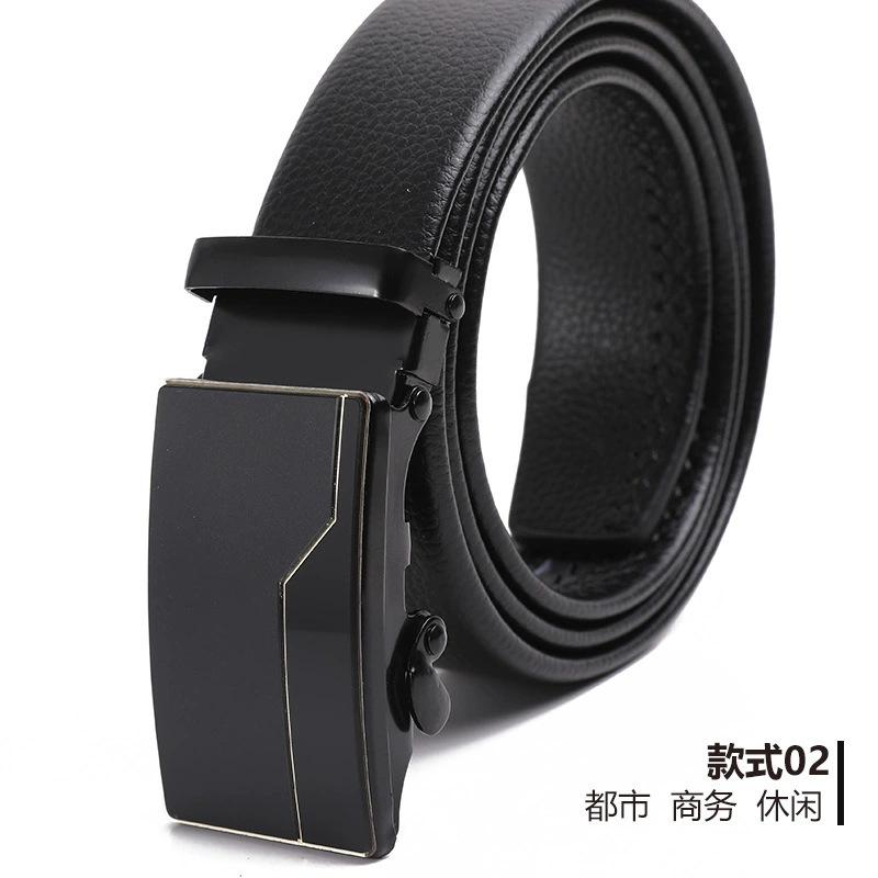 Belt Men'S Automatic Buckle Belt Lychee Pattern Hemming Belt Business Belt Stall