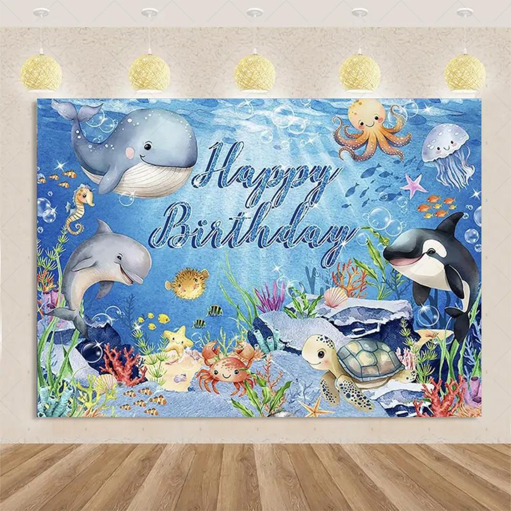 Marine Life Exploration Ocean Theme Series Birthday Party Decoration Background Cloth Gift Underwater Banner Photography Studio