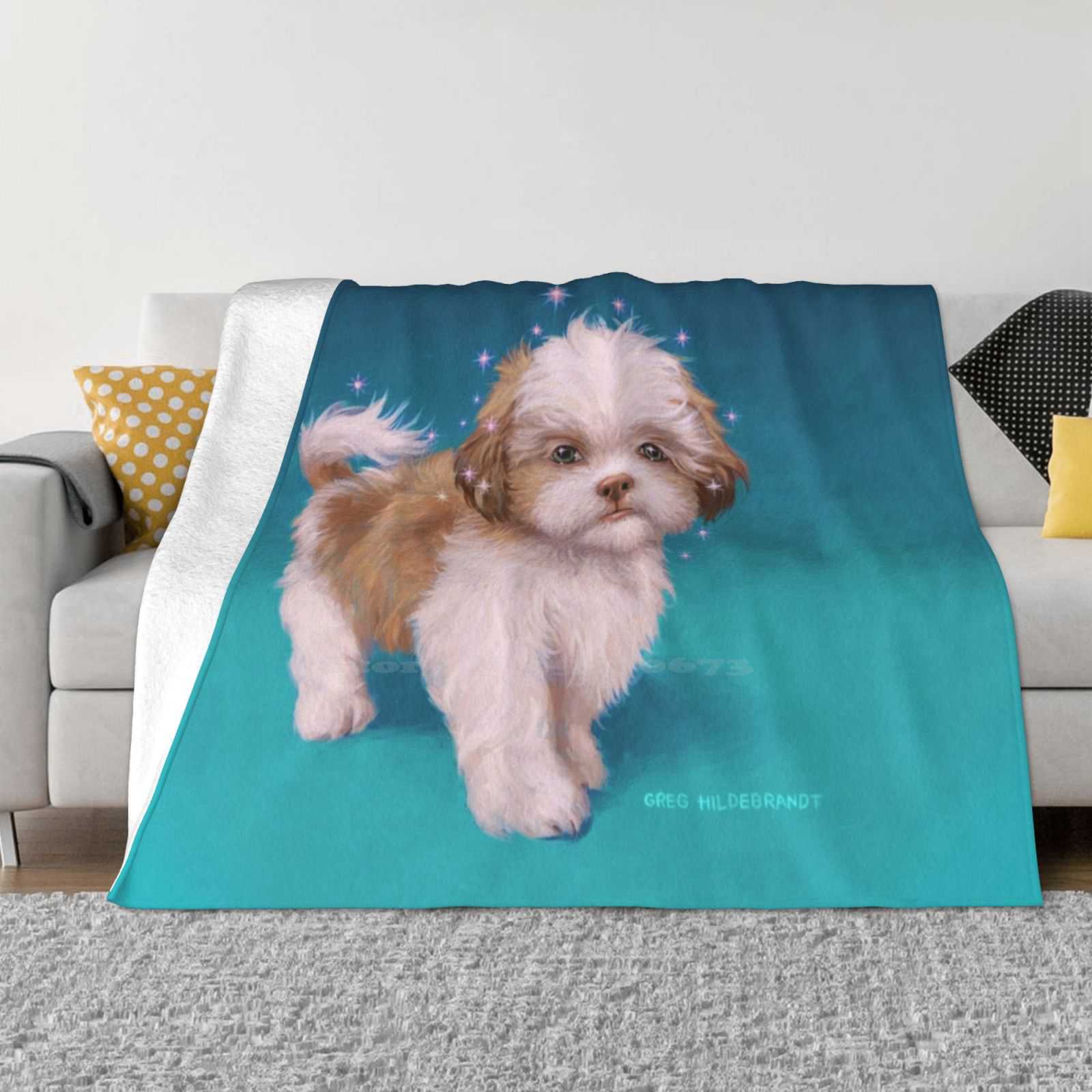 Люк Скайуокер , Щенок Джедай , Ши-тцу Новое Поступление Мода Отдых Теплое Фланелевое Одеяло Собака Щенок Ши-тцу Меховой Малыш Животное Зеленый 30x40in