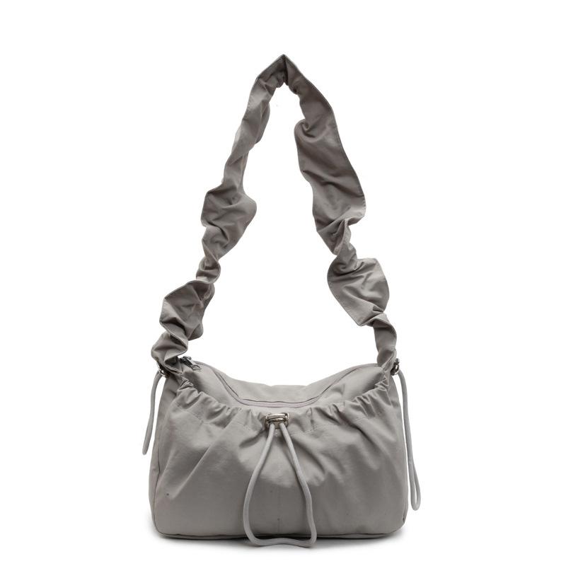 Nylon soft waxy shoulder bag new drawstring versatile pleated large-capacity underarm bag girl lazy hot-selling handbag