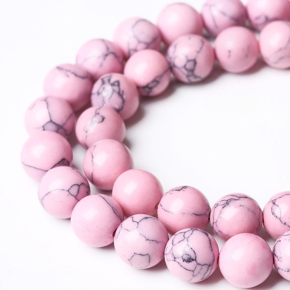 Απαλό Ροζ Τιρκουάζ Πέτρα Φυσικές Στρογγυλές Χάντρες 15" Κλωστή Λείες Χάντρες Αποστάτες 4/6/8/10/12mm για Κατασκευή Κοσμημάτων DIY Βραχιόλια Αξεσουάρ