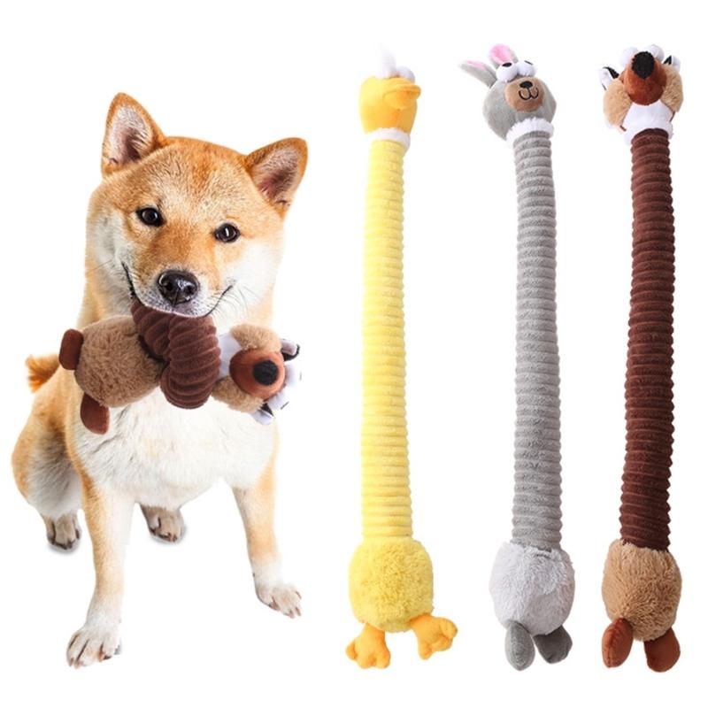 2pcs Plush Cartoon Animal Shape Toy for Chewing Teeth Cleaning Dogs Cloth Toy Training Squeaky Toy for Aggressive Chewer