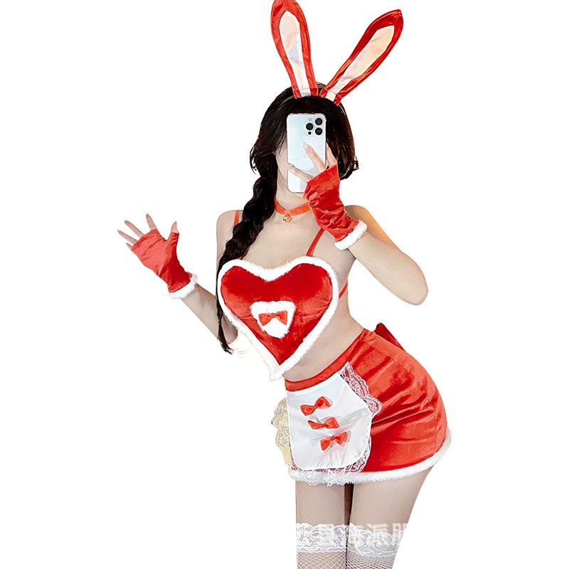 Sexy Lingerie Christmas Bunny Autumn and Winter Velvet Passion Seduction Sexy Free Maid Nightclub Hip Uniform Woman