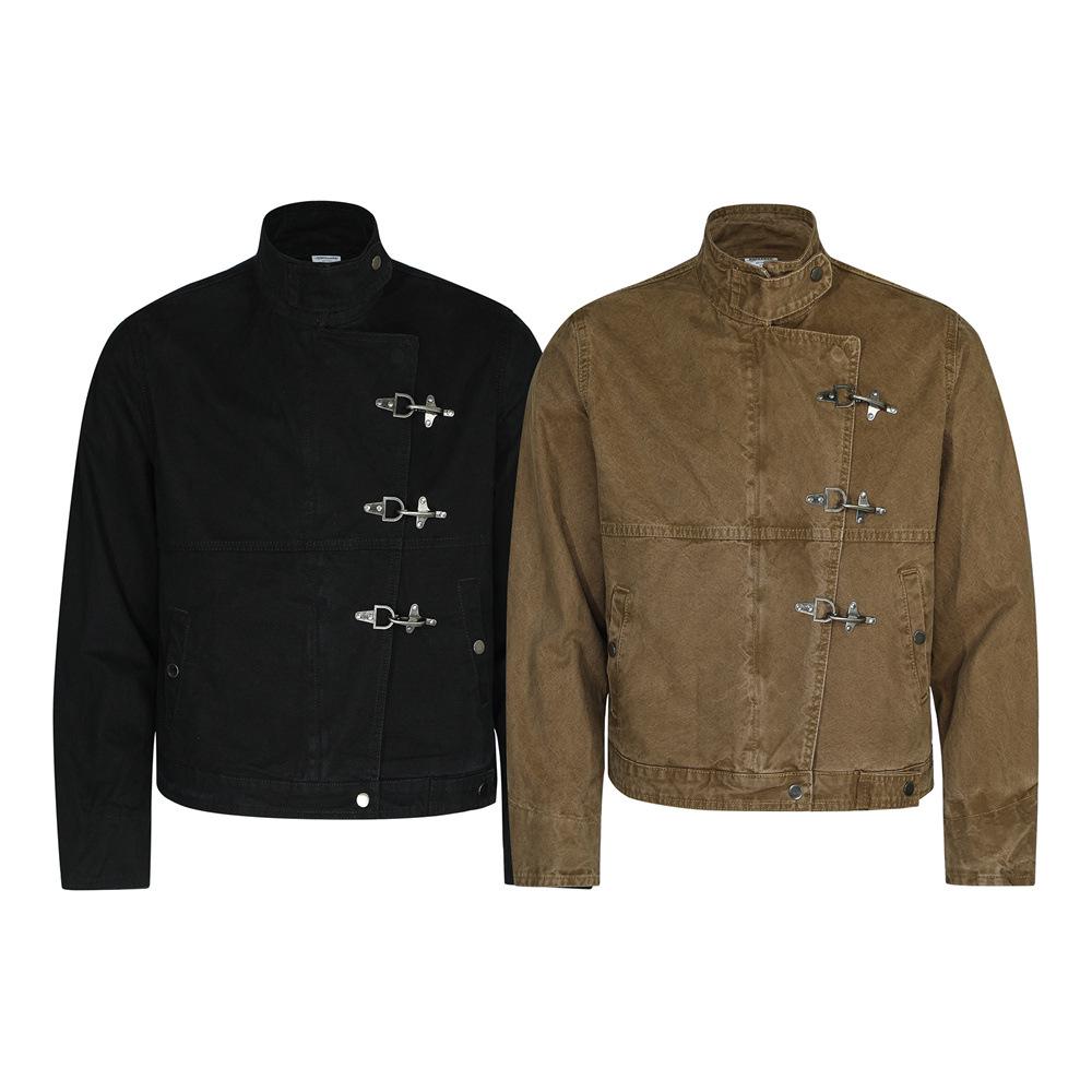 Jachetă Patchwork cu Guler Înalt pentru Bărbați, Stil Stradal European și American - Trendy, Versatilă, Croială Largă, Top de Lucru.