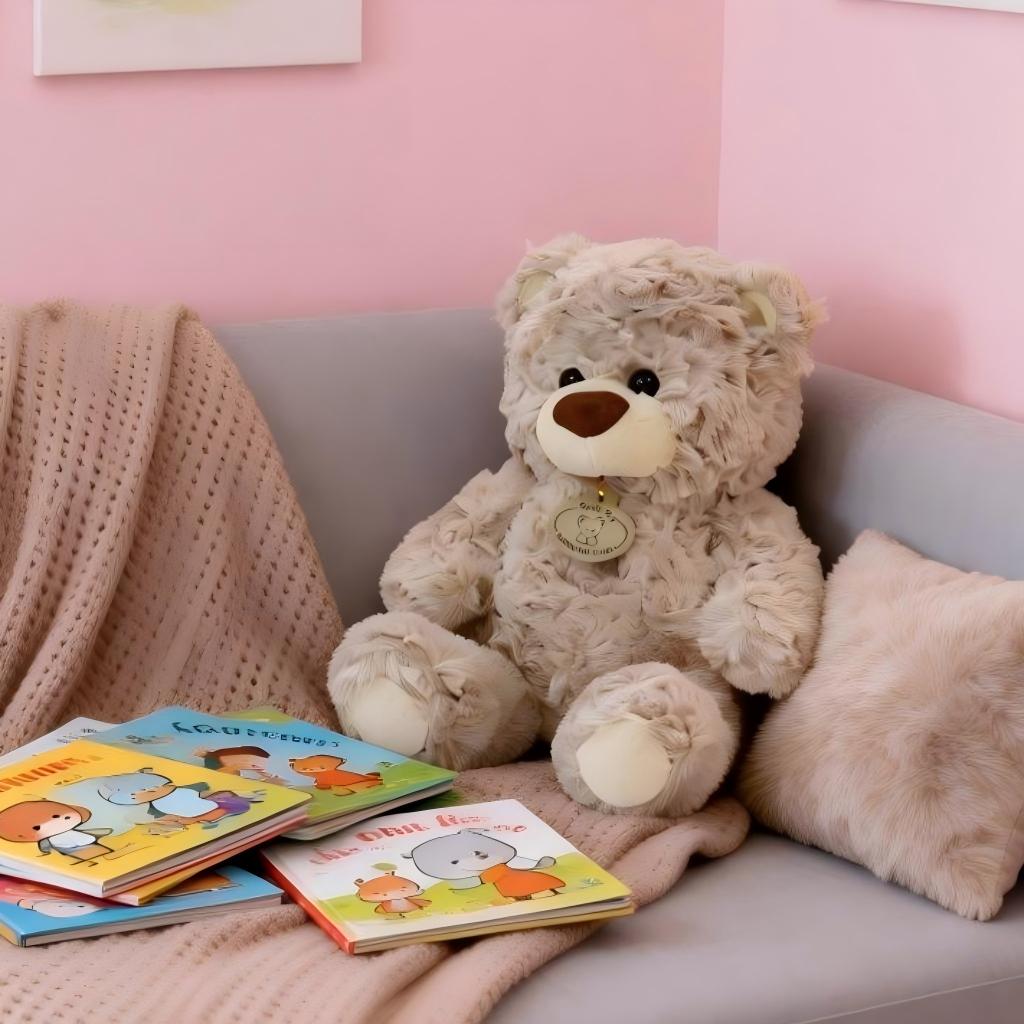 Cute Teddy Bear Plush Toy, Soft Stuffed Animal Doll for Kids Girls, Huggable Fluffy Gift Valentine Birthday, Nursery Home Decor