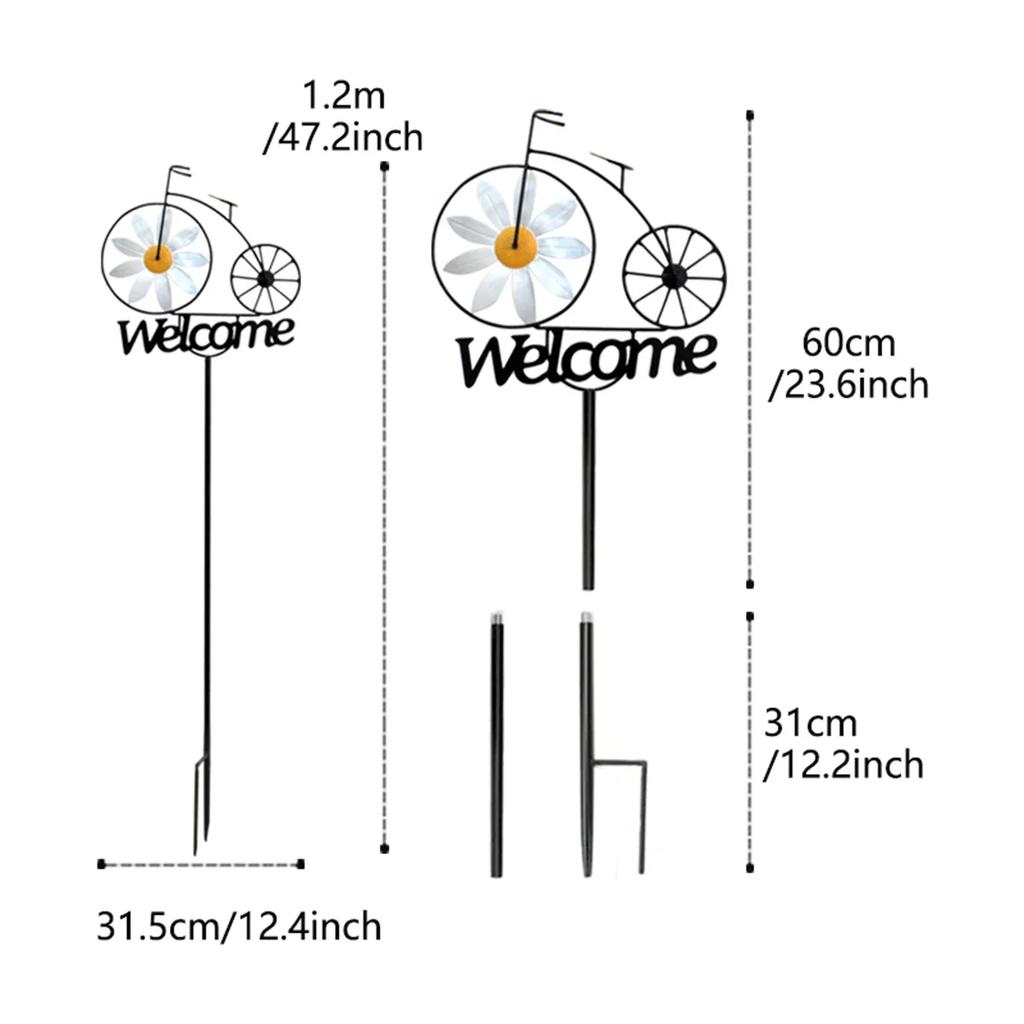 Wrought Iron Daisy Bicycle Welcome Sign - 47.2 Inch Outdoor Vintage Garden Yard Creative Welcome Art Decoration