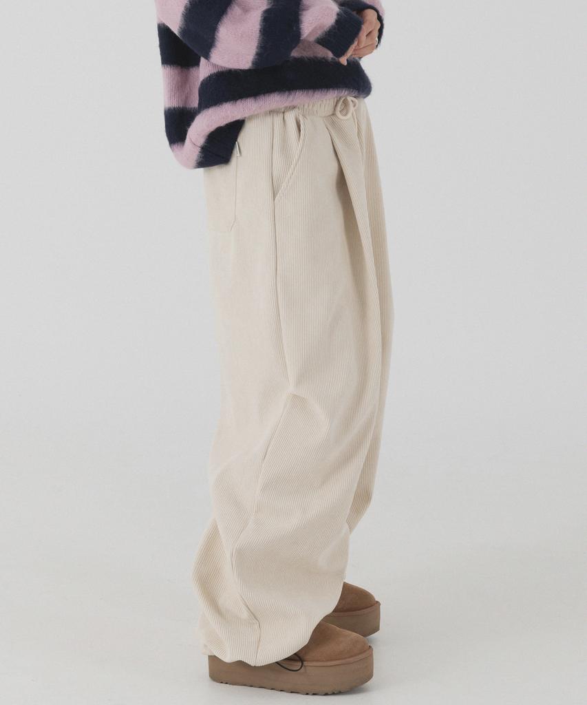 PIANER Corduroy Bonded Wide Parachute Pants (Cream)
