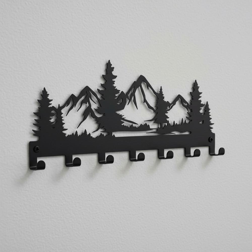 Charming Forest Design Key Storage Rack Wall-mounted Black Entry Wall Key Hook Metal Wall Hanging Rack For Storing Keys