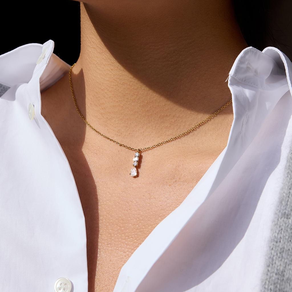 Yori Wodoodporny Stal Nierdzewna Biały Łza Cyrkonia Kübik Naszyjnik z Łańcuszkiem O Modna Biżuteria Bijoux Femme