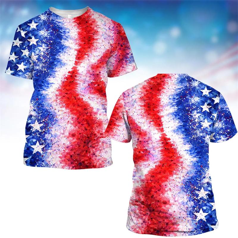 3D Print Tie-dye Pattern Style Stars Stripe Bald Eagle T-shirt for Men America 250 Years Independence Day Colors T Shirts 2026