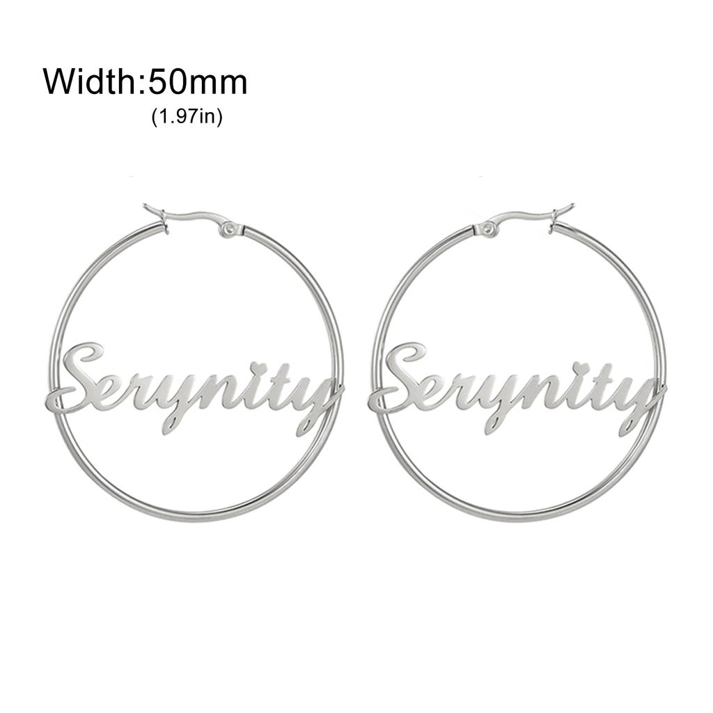 Lemegeton Customized Name Earrings 30 40 50mm Hiphop Hoop Earring Women Stainless Steel Jewelry Trend Personalized Birthday Gift