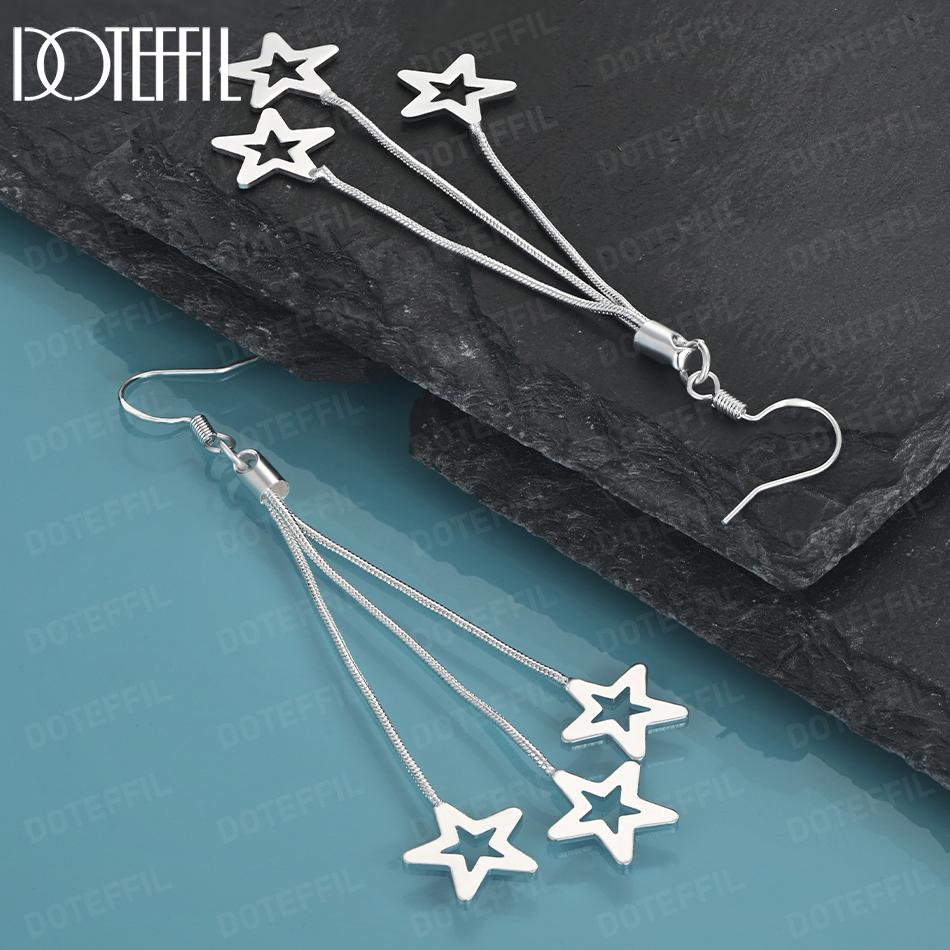 Boucles d'oreilles en argent sterling 925 avec trois chaînes serpent et étoile perforées, bijoux de mariage tendance
