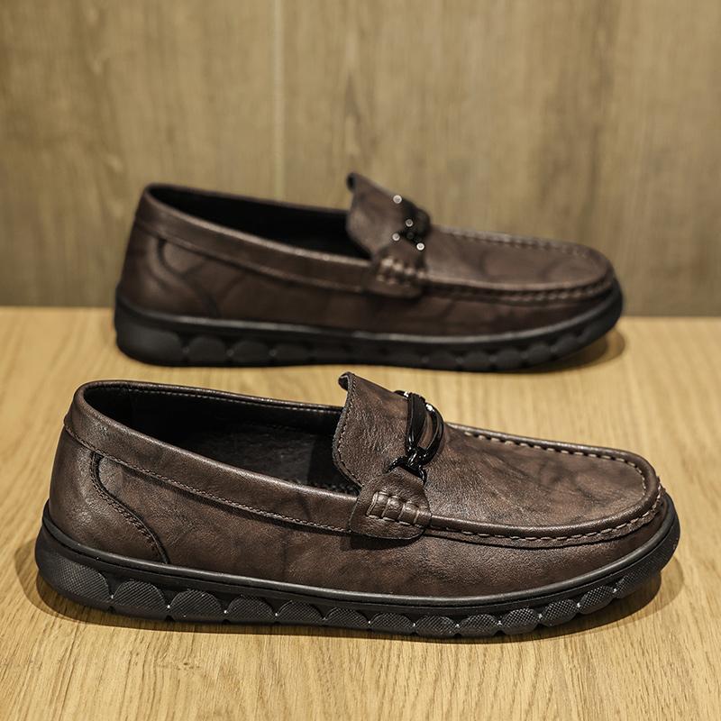 Mens Casual Genuine Leather Shoes Spring Summer Man Driving Flats Soft-Soled Comfy Walking Loafers Slip on Boat Business Shoes