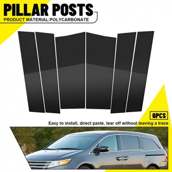 6PCS Window Trim Post Door Black Pillar for Covers Honda Odyssey 2011-2017