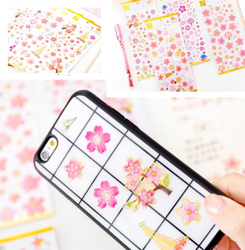 moin moin Plump 3D Set of Cherry Japanese Mount 2305sl246 Stickers, 5, Blossom, Sparkling, Kimono, Style, Japan, Fuji, Plump, Pink, Gold, Flower,