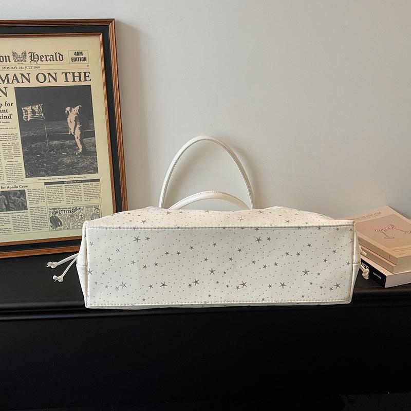 Star Print Tote Bag for Women Fashion Handbag with Star Charm Drawstring Detail