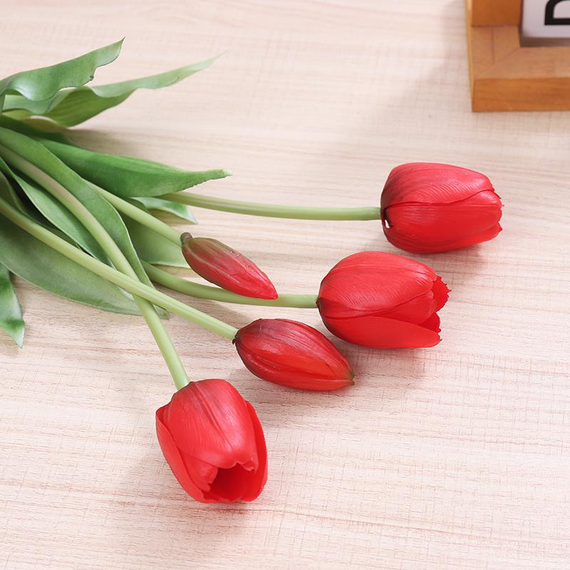 5pcs Artificial Tulips Flowers Real Touch Pink High Quality Luxury Silicone Fake Flower Home Room Wedding Decoration Bride Bouqu