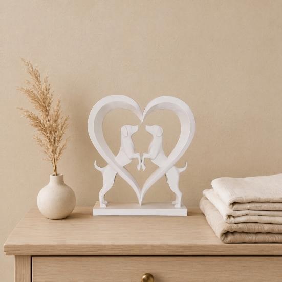 Love Heart Dogs Statue, 3D Printed Puppy Sculpture, Romantic Dogs Figurine Desktop Heart Ornament, Gift for Dog Lovers Room Table Shelf Decor