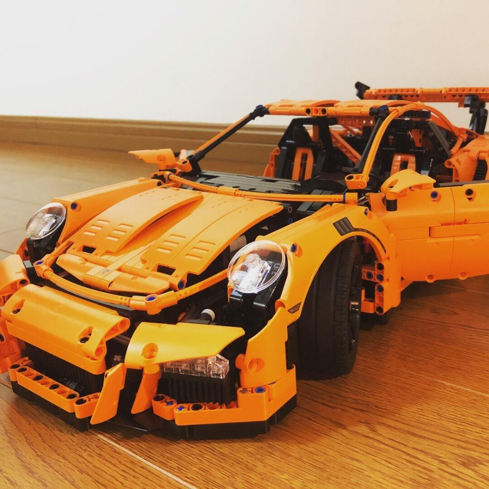 Compatible with Orange Porsche GT3RS Mechanical Group Racing Car Model Assembled Building Block Toy