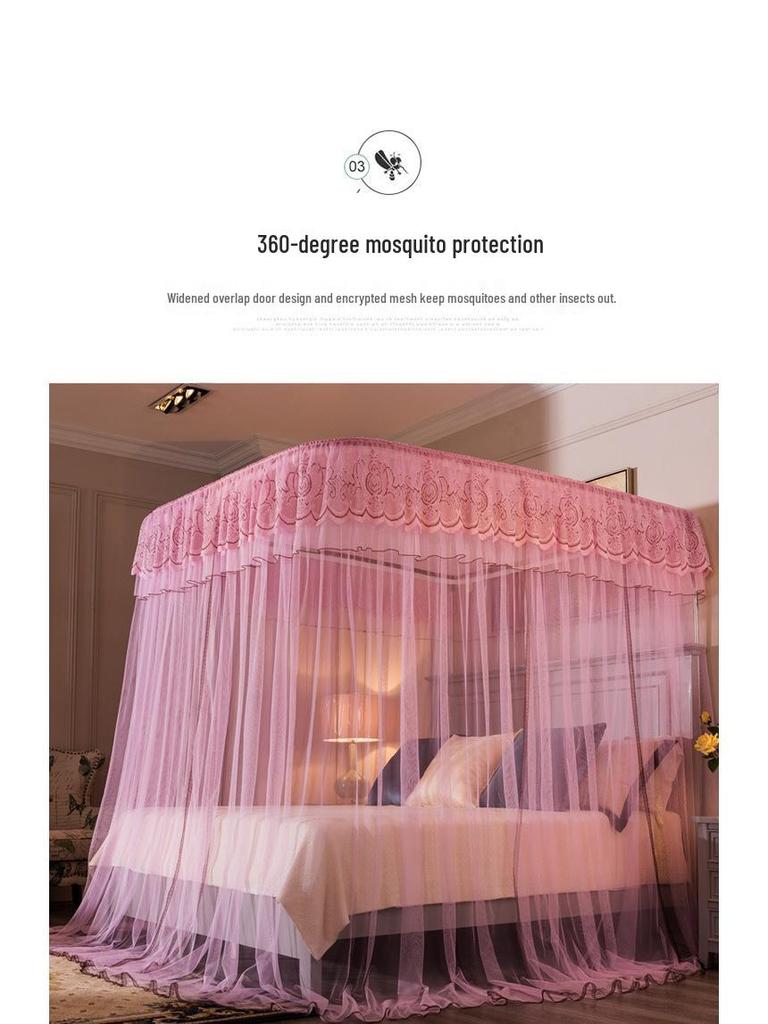 2025 Liftable Princess Style Three-Door U-Shaped Mosquito Net Canopy, Floor-Standing One-Piece Design